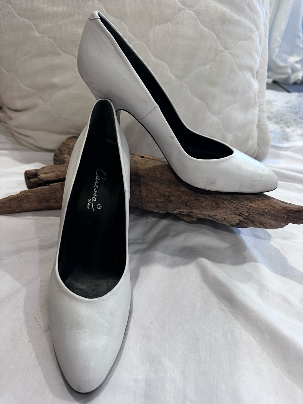 Casadei White Leather Pointed-Toe Stiletto Pumps